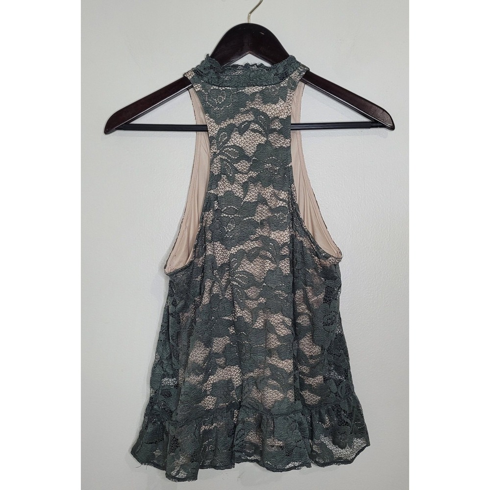 VTG Y2K Express Floral Lace Mock Neck Tank Whimsigoth Fairy Romantic Small Green - Picture 3 of 6